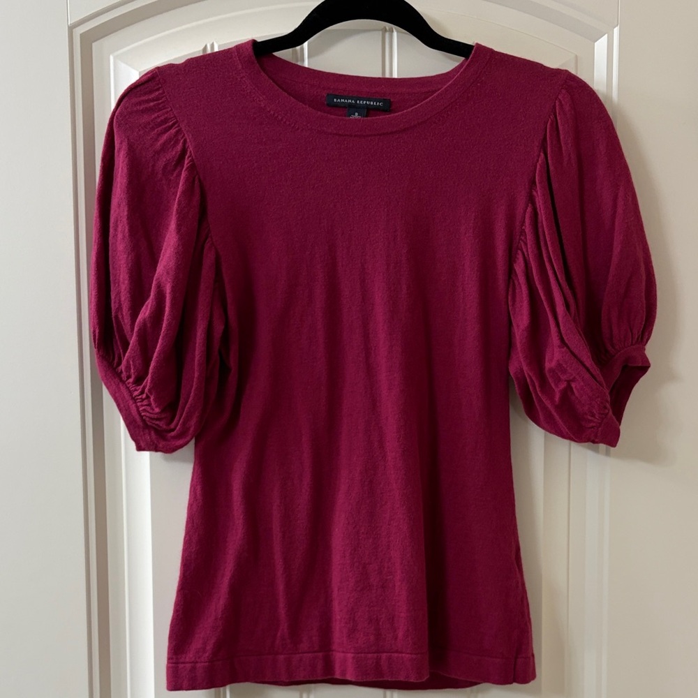 Banana Republic Bugundy Red Puff Sleeve Sweater